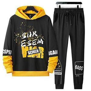 パーカー メンズ ジャージ 上下 スウェット フード付き 部屋着 セットアップ ファッションウェア トレーニングウェア イエロー
