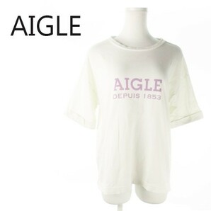 エーグル AIGLE Tシャツ カットソー ラウンドネック 半袖 ロゴ M 白 ホワイト 220527AO5Aの画像1