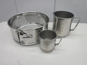 B802* made of stainless steel * one touch flour screen * measure cup 3 piece set 300cc*1000cc Tochigi Utsunomiya used business use kitchen equipment 