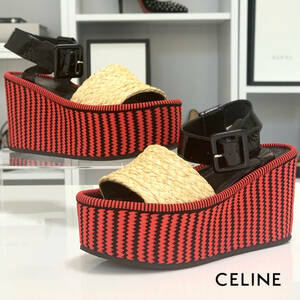 2955 Celine ремень ремешок Wedge сандалии черный красный 