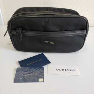  beautiful goods *RALPH LAUREN Polo Ralph Lauren nylon & leather second bag / clutch bag ( black / black /BLK)