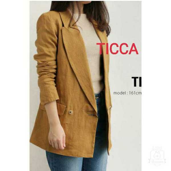 美品◆TICCA ティッカ 19SS リネンダブルブレスト ソフトジャケット/リネンジャケット/麻100％（1）キャメル系