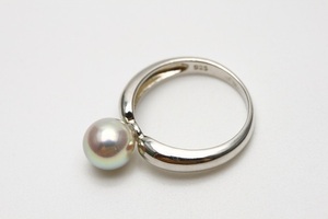 アコヤ真珠パールリング【指輪】 　7.0-7.5mm　ナチュラルカラー　シルバー製リング枠