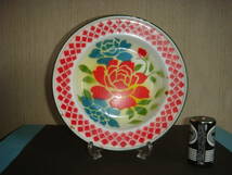 昭和レトロ　ほ-ろ-皿　赤い薔薇の図　径約18.8cm_画像1