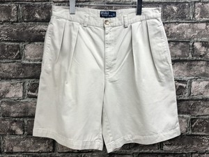 USA古着　ポロ・ラルフローレン　W36　半ズボン　ボトムス　TYLER SHORT　バックロゴ　短パン　チノパン　2タック　ベージュ　アメリカ古着