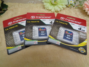 Transcend　ULTIMATE　4GB　SDカード３個　SDHC　デジタルカメラ/ドライブレコーダー最適　　未使用品