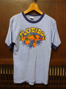 USA古着　70s 80s リンガー Tシャツ SPRUCE 霜降り 青 M FLORIDA スプルース 半袖 アメリカ製