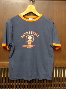 USA古着　90s リンガー Tシャツ OLD NAVY 紺 オレンジ BASKETBALL BOYS 半袖