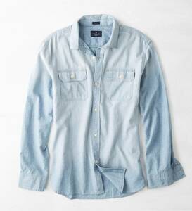 * ラスト * AE アメリカンイーグル 長袖シャツ AEO デニムワークウェアシャツ ダンガリー シャツ XL / Light Blue *