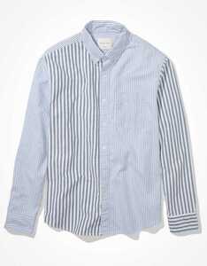 * アメリカンイーグル オックスフォードシャツ ボタンダウン 長袖シャツ AE Distressed Multi-Stripe Oxford Button-Up Shirt M / Blue *