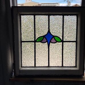 8s-271 アンティークステンドグラス 花草柄/上下使い可 1920年代英国製/イギリス製