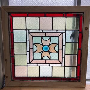 8s-297 アンティークステンドグラス ロンデル/マルチカラー/花草柄 1920年代英国製/イギリス製