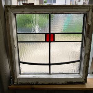 8s-315 アンティークステンドグラス 幾何学柄/格子柄/上下使い可 1920年代英国製/イギリス製