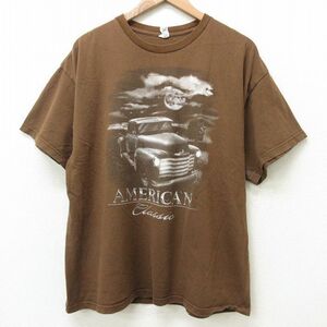 XL/古着 半袖 Tシャツ メンズ アメリカンクラシック ホットロッド HOT ROD コットン クルーネック 茶 ブラウン 21aug03 中古