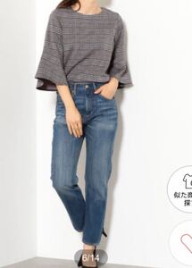 グリーンレーベルリラクシング グレンチェック ジャカード ソデフレア カットソー