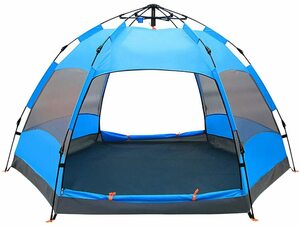 ４－５人用　テント　ブルー/青 第三世代 メッシュテント二重層防風防水uvカット加工 多機能用途テント ブルー