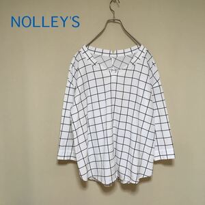 【NOLLEY'S】ノーリーズ 洗える チェック Vネックシャツ 38/Mサイズ相当 ホワイト 格子柄 ブラウス トップス 日本製 抜き襟