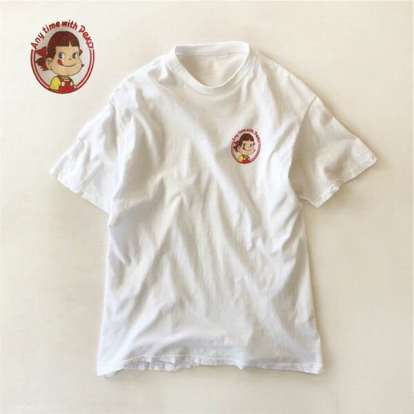 ペコちゃん Tシャツ ワンポイントプリント 白 M~L程度 クルーネック 不二家 PEKO 半袖