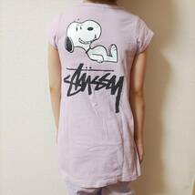 希少☆ステューシーPEANUTSワンピース半袖Tシャツ薄紫SNOOPY白S/90cm黒スヌーピーSTUSSYキッズ綿こども女の子95cm100cmチャーリーブラウン_画像10