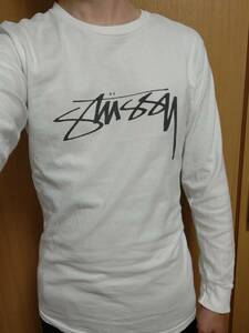  Mexico производства * Stussy ограничение передний Logo STUSSY простой футболка с длинным рукавом S размер белый белый чёрный черный редкий long T короткий рукав футболка jacket накладывающийся надеты .*