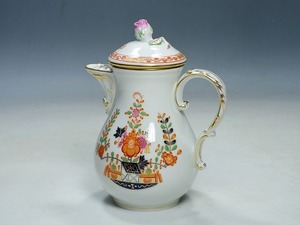 2012061【Meissen マイセン】ミニポット 高さ16.5cm 柿右衛門様式 御所車花模様 アンティーク シノワズリ