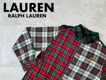 ☆送料無料☆ LAUREN RALPH LAUREN ローレン ラルフローレン USA直輸入 古着 長袖 クレイジーパターン チェック ロング丈 ネルシャツ 中古_画像1