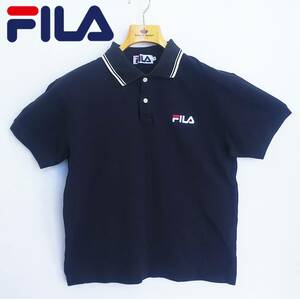 ●FILA*サイズM*半袖ポロシャツ*綿100％*黒*ブラック*レディース*シンプル*ゴルフ*テニス*スポーツウェア*カジュアル*普段着*フィラ #5078