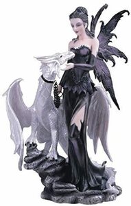 西洋彫刻 ブラック・フェアリー（黒の妖精）とホワイトドラゴン装飾フィギュア彫像/ ピクシー(輸入品