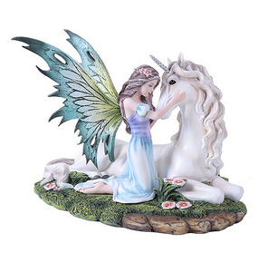 パシフィック製 ユニコーン（一角獣）と妖精彫像 彫刻/ ファンタジー 乙女（輸入品