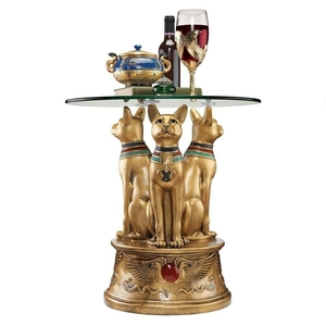 ロイヤル・ゴールデン・バステト 古代エジプト 猫の女神を、かたどった台座サイド・テーブル彫像（輸入品）