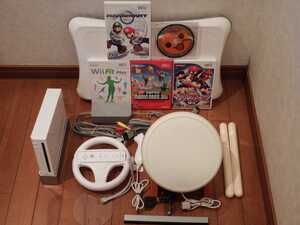 Wii 本体セットシロ+ バランスボード+ ソフト5本 フィット カート マリオ 太鼓の達人【動作確認済】太鼓 リモコン ヌンチャク ハンドル付
