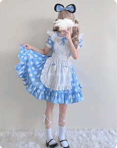 [ quiet .] One-piece made clothes Lolita an educational institution festival Halloween festival Event pannier costume play clothes light blue 