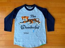 レア☆BEAMS T☆The Wonderful! design works☆WDW☆ラグラン七分袖Tシャツ☆Tiger & ロゴプリント☆レディースXS☆杢グレー×ネイビー_画像1