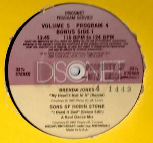 Disconet 12inch 5-4/Precious Wilson/I Don't Know,Brenda Jones/My Heart's Not In It,Sons Of Robin Stone/I Need It Bad