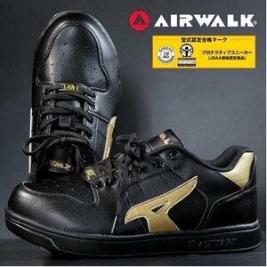 安全靴 メンズ AIRWALK エアウォーク スニーカー セーフティー シューズ 耐滑 耐油 衝撃吸収 AW-610 ブラック×ゴールド 25.5㎝ 新品