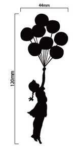 自作カッティングステッカー バンクシー / BANKSY 「Flying Baloons Girl」　/　「風船で飛ぶ少女」 12×4.4cm 壁紙サイズ応相談[C-413]