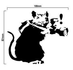 自作カッティングステッカー 精密 ステッカー バンクシー 「rat with camera」 100×87mm ネコポス対応商品 同梱可[S-249]
