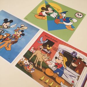 【送料無料】未使用 ミッキーマウス ポスト 海外切手シート3枚セット Mickey mouse ディズニー アンティークレトロ disney