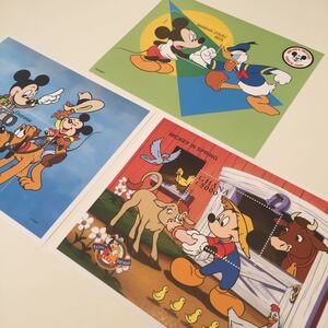 ○【送料無料】未使用 ミッキーマウス ポ ス ト 海 外 切 手 シ ー ト 3枚セット Mickey mouse ディズニー アンティークレトロ disney