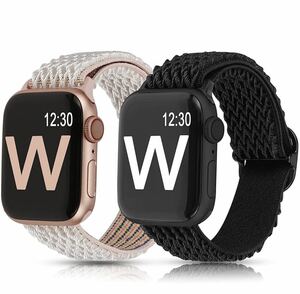 【2個付き】 Apple Watch アップルウォッチ バンド38/40/41mm シリーズSE/8/7/6/5/4/3/2対応 ナイロン製弾性バンド (ピンク＋ブラック)