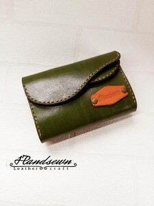 ラウンドダブルホック ミドルウォレット 小銭入れ 財布 手縫い