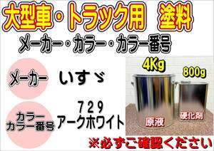 （在庫あり）エコフリート指定色　いすゞ　729　アークホワイト　硬化剤付き　調色品　小分け　トラック用 大型車用　イスズ　全国送料無料