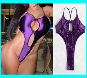 ♥♥超Sexy♥メタリック♥パープル♥ハイレグ ワンピースは水着♥コスプレにも♥♥