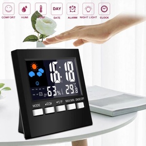 【匿名配送】置き時計 　置時計　照明機能付き 湿度計 温度計 天気予報　目覚まし時計　便利　朝活　健康　デジタル