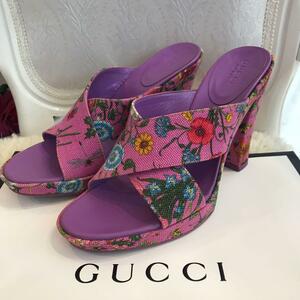 ★未使用品★GUCCI　サンダル　フローラ　花柄　ハイヒール　約23cm　ピンク