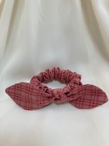 シュシュ ピンク系 刺し子風生地 リボンシュシュ ハンドメイド
