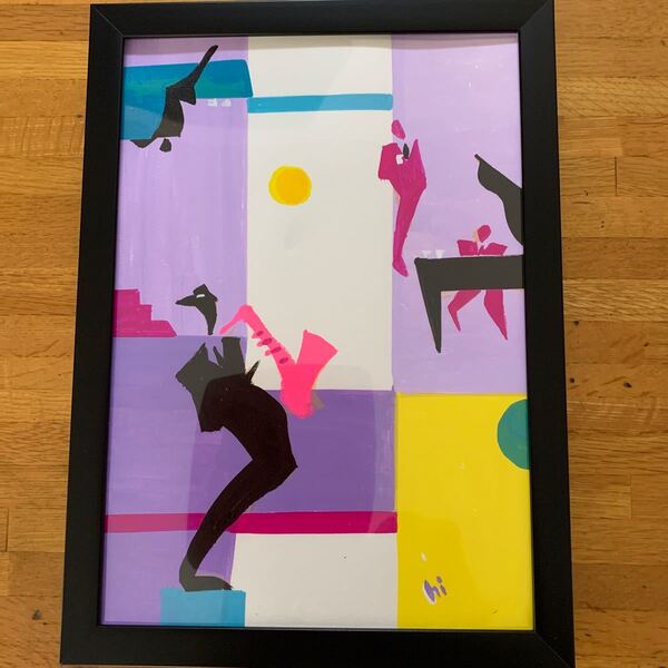 絵画 JAZZ レトロデザイン オリジナルアート アクリルカラー原画 フレーム付き