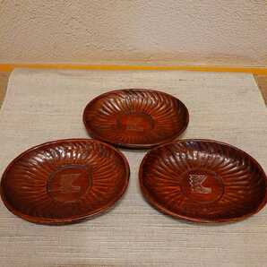 讃岐彫 茶托 煎茶道具 3枚 約11.3cm×8.5cm×1.7cm
