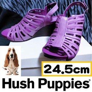 【24.5cm】革 レザー Hush Puppies ウェッジヒール サンダル 紫 ハッシュパピー