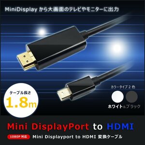 Mini DisplayPort to HDMI 変換ケーブル MacPC→HDMIコンバーター 1080P フルHD Mini DisplayPort minidp-HDMI MINIDP2HDMI/ブラック